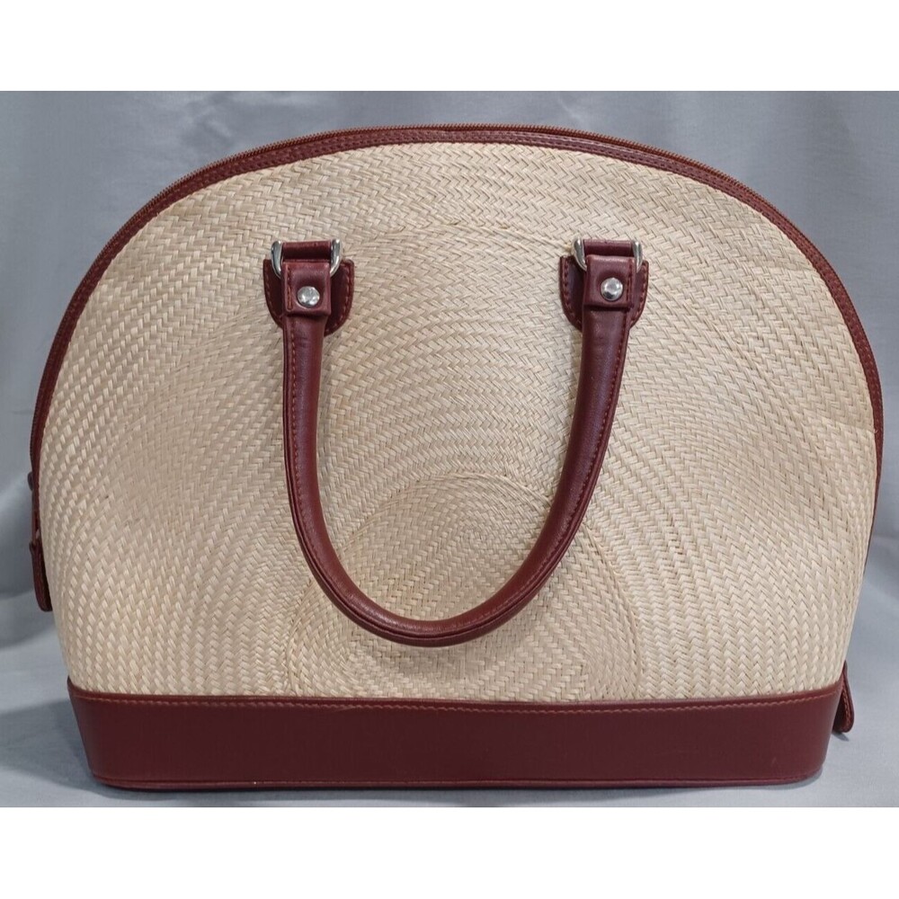 VINTAGE LE SAC STRAW AND LEATHER DOUBLE HANDLE HANDBAG - Picture 1 of 16